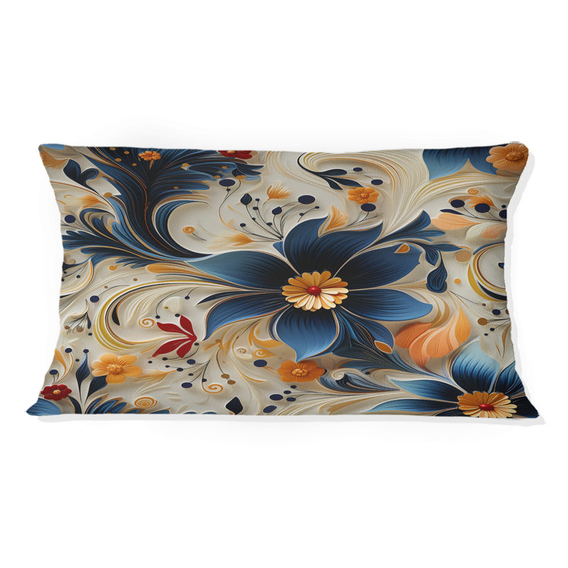 Coussin romantique à imprimé floral bleu et crème
