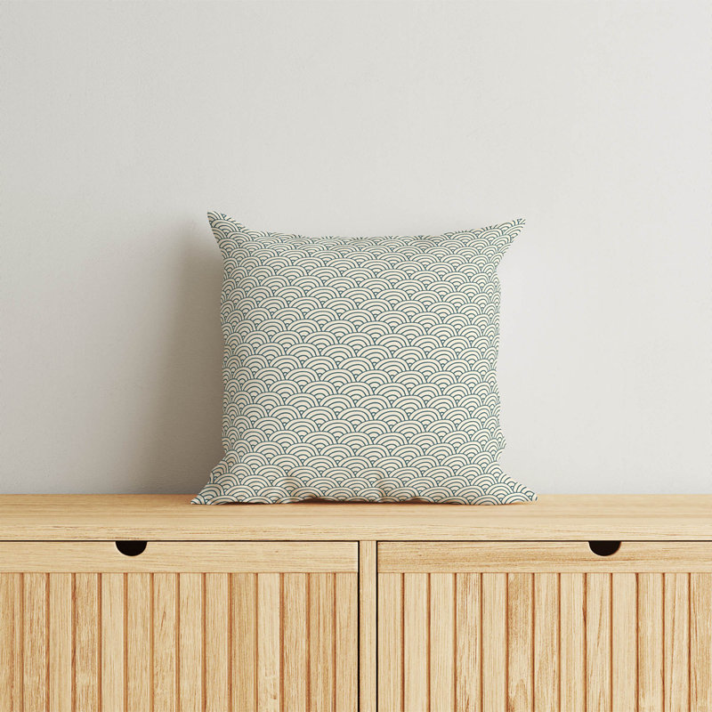 Coussin Classic Seigaiha, Turquoise poussiéreux géométrique, Carré 18 po