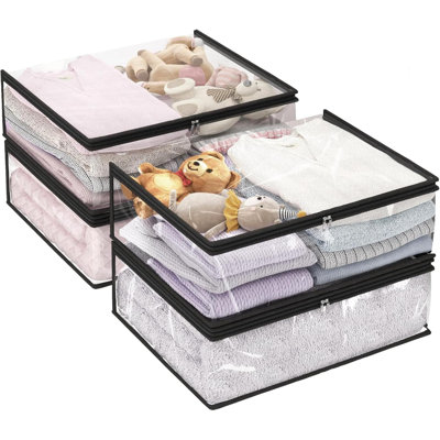 4Pcs Clear Storage Bags For Clothes With Zipper, Small Plastic Closet Organizers For Blankets Sweaters Bed Sheets Comforters Toys