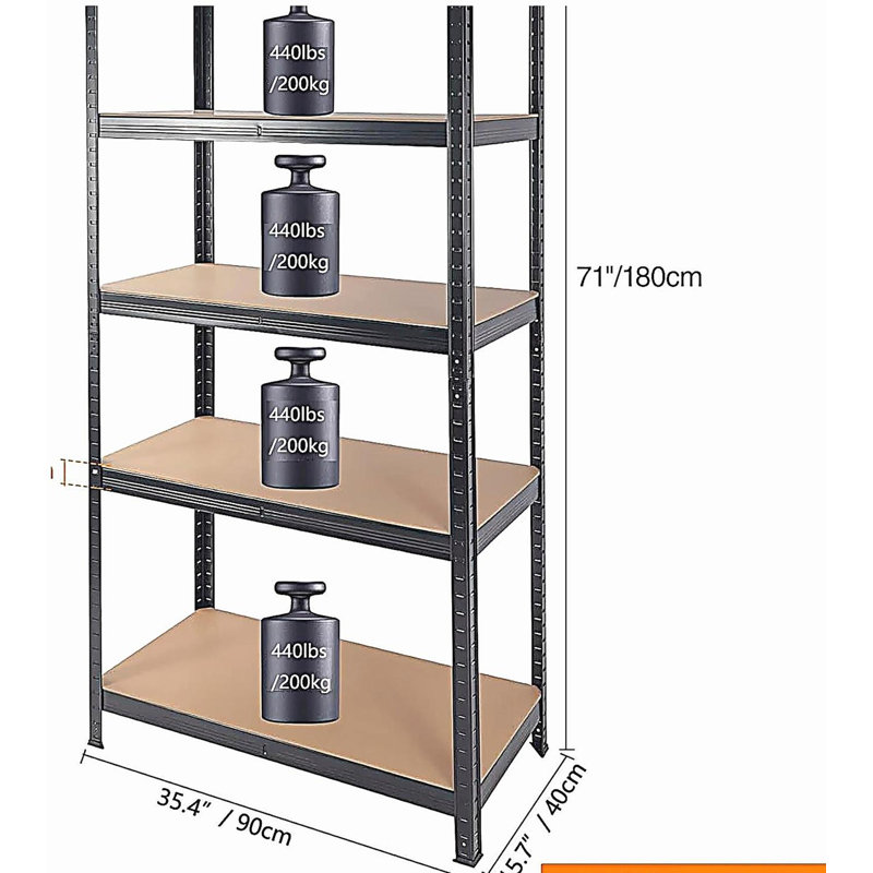 Capacité de 2000 lb pour les tablettes de rangement de garage, Noir, H 71 po x l 35,5 po x P 15,8 po