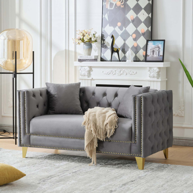 Canapé 58 po Chesterfield 58 po, Gris, H 29 po x l 58,6 po x P 30 po