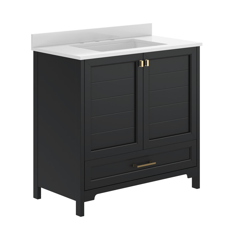 Bathroom Vanity With Undermount Sink, Cabinet, And Drawer, Black, Gold