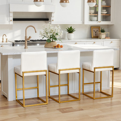 Chaises modernes pour îlot de cuisine de 26 po pour la maison, similicuir rembourré avec dossier, structure en métal noir robuste, assemblage facile