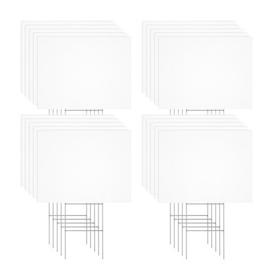 Lot de 20 à 25 panneaux de jardin vierges avec piquets métalliques en forme de H, panneaux de pelouse blancs ondulés de 43 x 33 cm avec supports en fer en forme de H, panneaux de sol extérieurs personnalisables à faire soi-même pour la décoration de jardin, de fêtes et d'événements