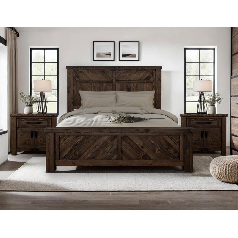 Lit en bois massif vieilli, Grand