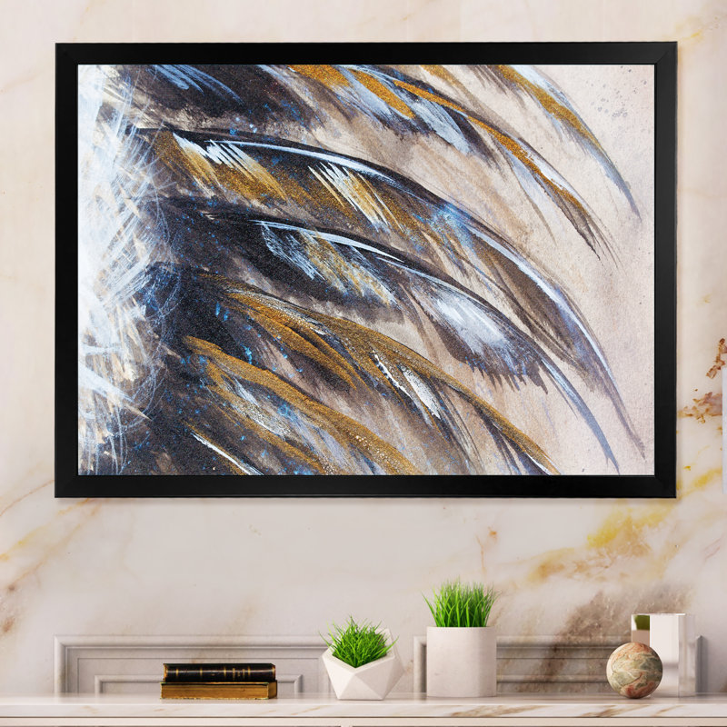 Vibrant Abstract Black Feathers - on, Black Closed Corner Framed, 8" H x 12" W x 1" D