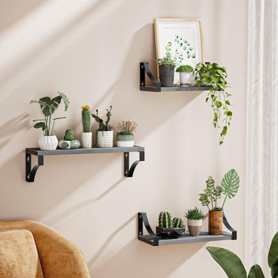 Floating Shelves Wall Mounted Shelf, Paulownia Wood Wall Shelves, Wooden Shelves Set of 3 for Bedroom,