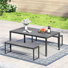 Ensemble de salle à manger 3 pièces pour patio avec table rectangulaire 63 "et 2 bancs en faux bois