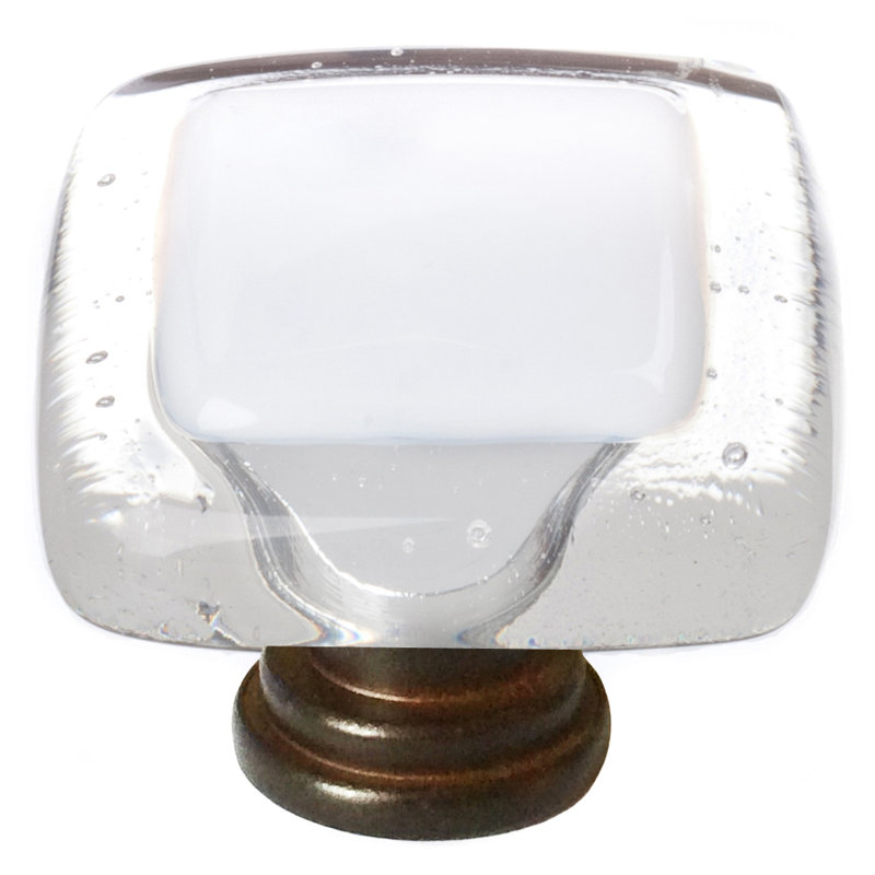 Square Knob, Satin Nickel, White