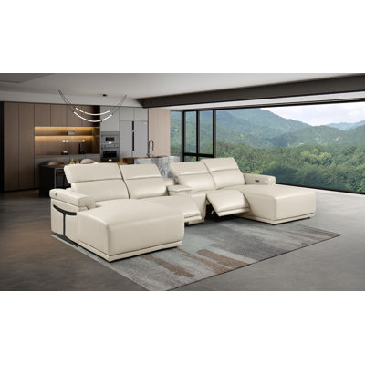 Canapé modulaire en cuir italien 5 pièces en forme de U avec 2 fauteuils inclinables électriques et appuis-tête réglables