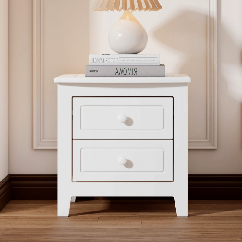 Table de chevet 2 tiroirs, table de chevet, Blanc