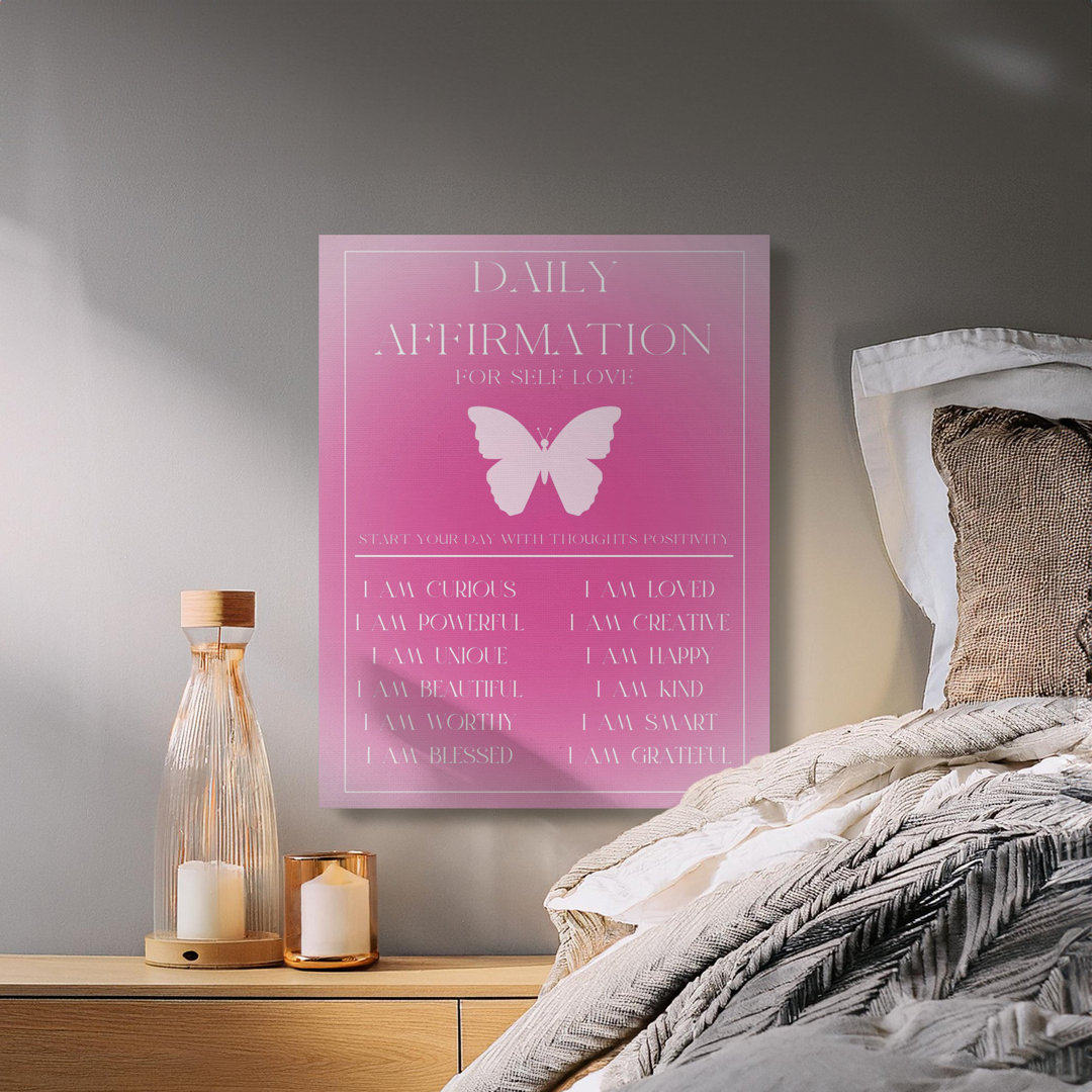 Pink Self Love Affirmation Butterfly Canvas Print