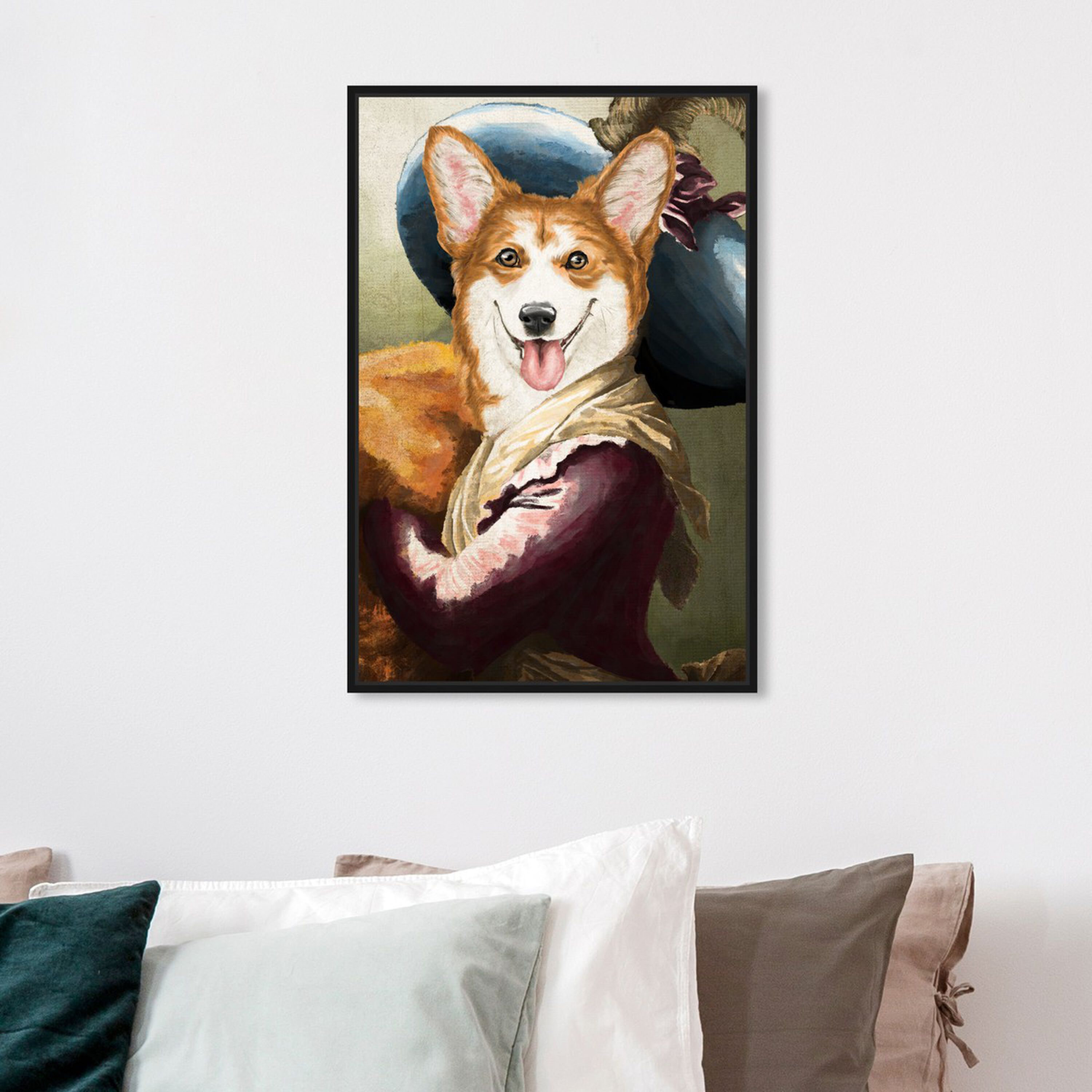 Corgi Dog Lolling Tongue Graphite Pencil Sketch On Canvas by George  Dyachenko Print