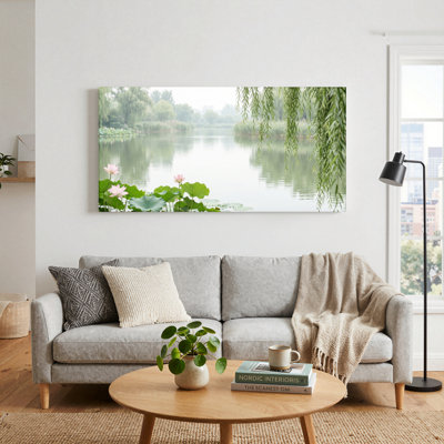 Ensemble de 1 tableau sur toile représentant un lac serein