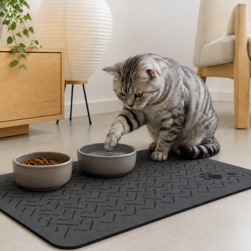 Tapis absorbant pour bol d'animaux en terre de diatomées avec dos en caoutchouc antidérapant, 15,8 po x 23,6 po, Gris foncé