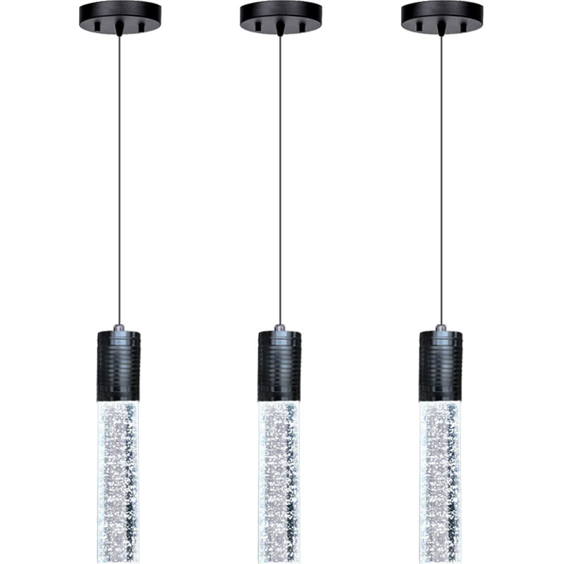 Luminaire suspendu en cristal à 3 lumières DEL (ensemble de 3), Noir mat