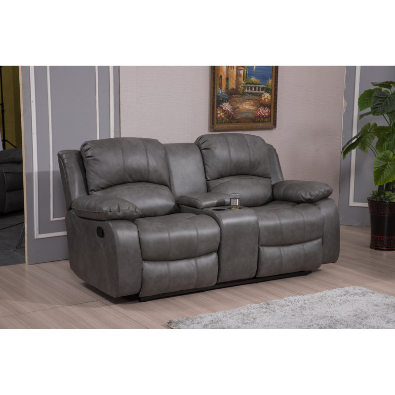 Convergent Faux Leather Reclining Loveseat, Manual, Gray