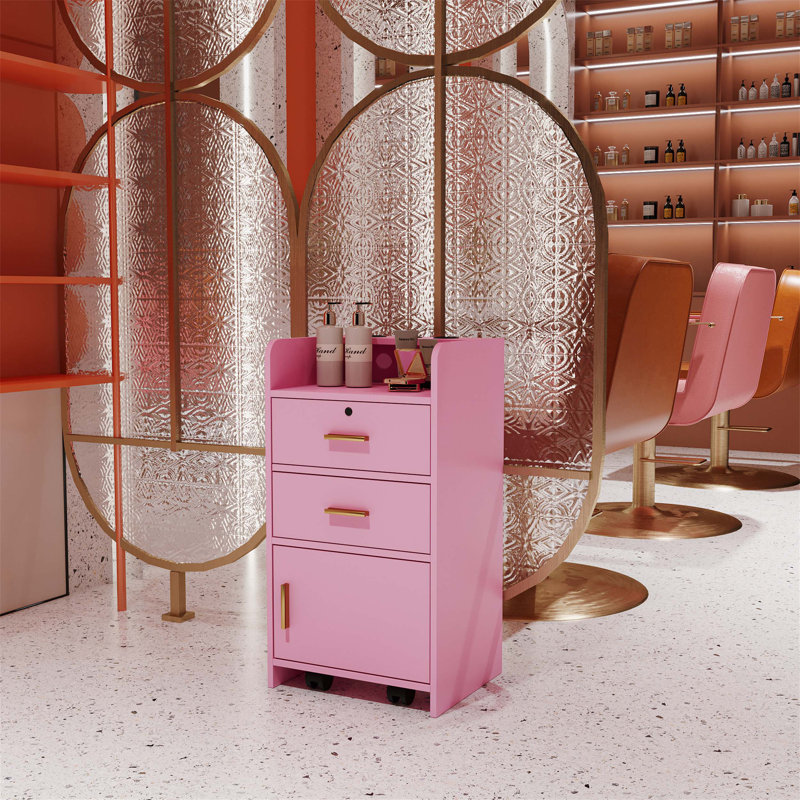 Armoire de rangement verrouillable de haute qualité pour salon de beauté avec support pour séchoir à cheveux et plusieurs tiroirs pour l'équipement de coiffage organisé