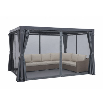 AURESTEAD Louvered Pergola, Adjustable Aluminum Pergola with Independent Louvered Roofs, Curtains & Mosquito Netting