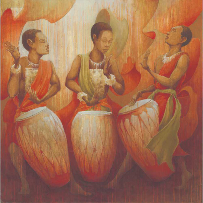 African Drumers - Wrapped Canvas Painting, 76cm H x 76cm W x 3.8cm D