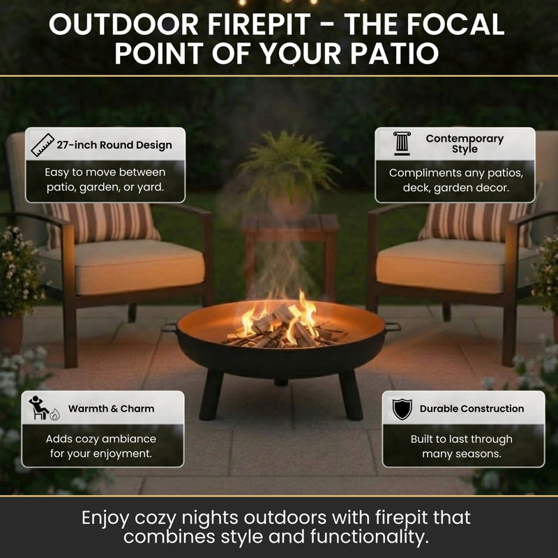 Lataivia Round Steel Wood Burning Fire Pit