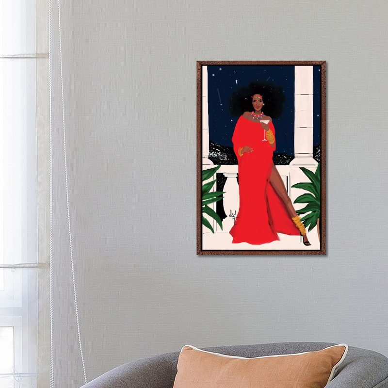 Red And Flawless by Nicholle Kobi - Print on Canvas, 66.04 cm H x 45.72 cm W, Classic Brown Wood Framed