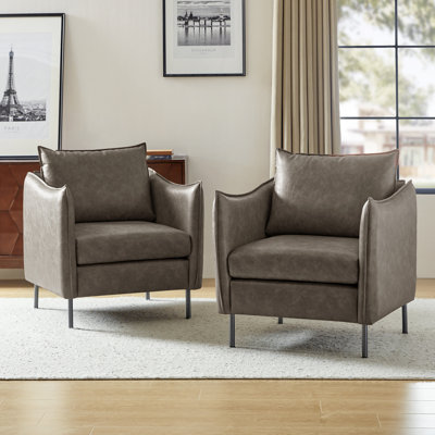 Eamor 30" W Modern Faux Leather Armchair with Unique Arms