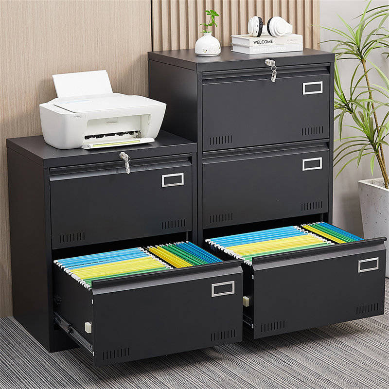 2 Drawer Metal Lateral File Cabinet With Lock,Office Vertical Files Cabinet For Home Office/Legal/Letter/A4,Locking Metal File Cabinet,Assembly Required (Black,With 2 Drawer)