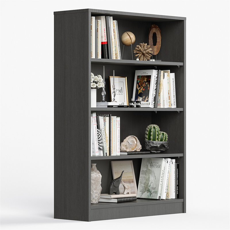 Bibliothèque grise pour bibliothèque de bureau à 4 tablettes de 48 pouces de hauteur et bibliothèque moderne en bois pour salon à 4 niveaux