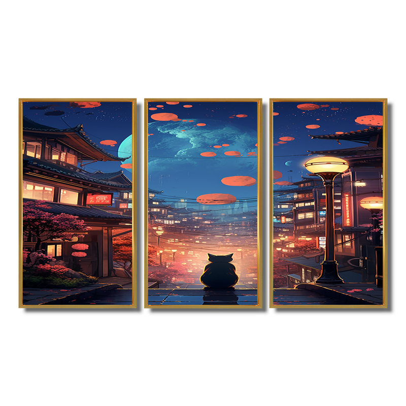 Ensemble d'art mural Souci - City Buildings, Cadre flottant doré, H 28 po x l 36 po x P 1 po