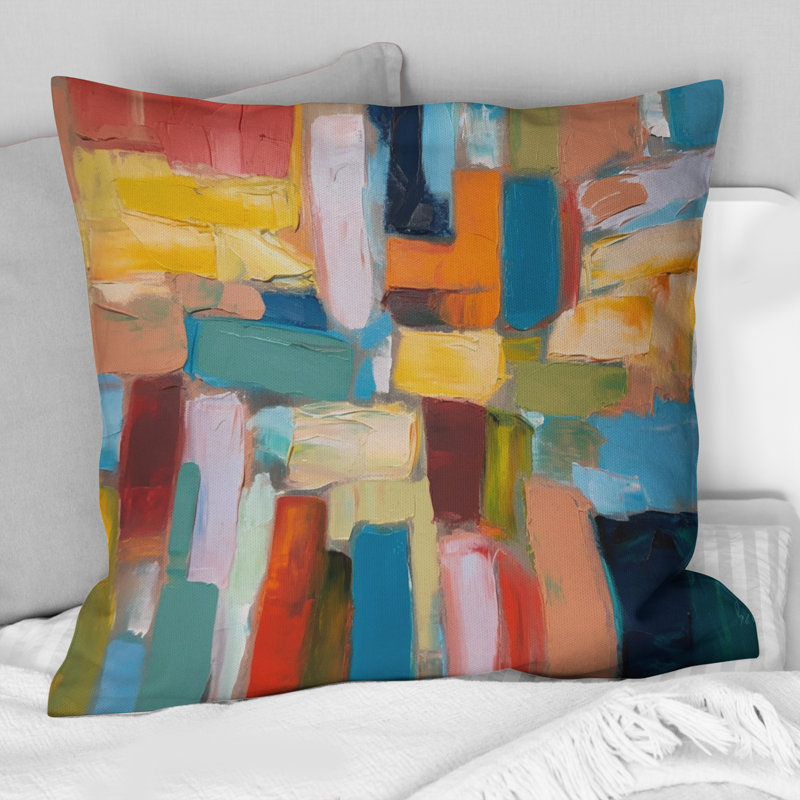 Vibrant Cubist Colourfields II - Abstract Collages Printed Throw Pillow