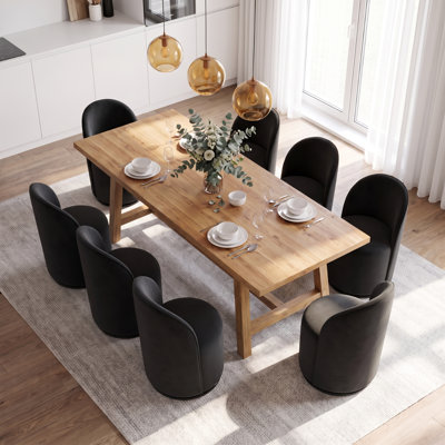 Set Of 8 Upholstered Kitchen & Dining Room Barrel Chair, Mid Century Modern Round Velvet Dining Chair, 360 Degree Swivel Comfy Armless Accent Makeup Vanity Side Chair for Bedroom Living Room