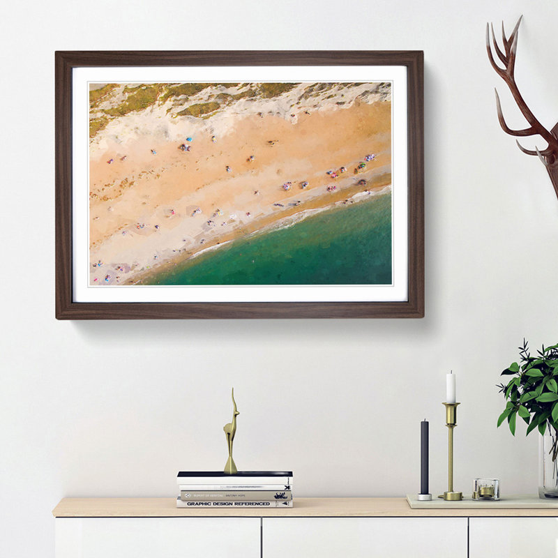 Durdle Door Beach in Wareham - Picture Frame Graphic Art Print, 48cm H x 65cm W x 2cm D, Walnut Framed