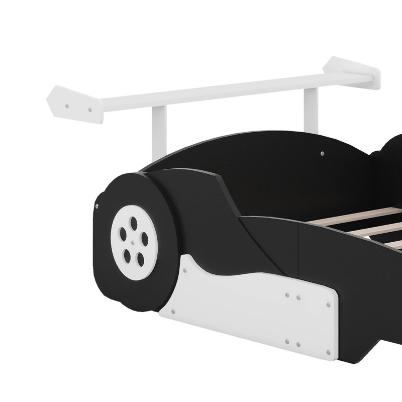 Race Car-Shaped Platform Bed With Wheels, Black, Full / Double