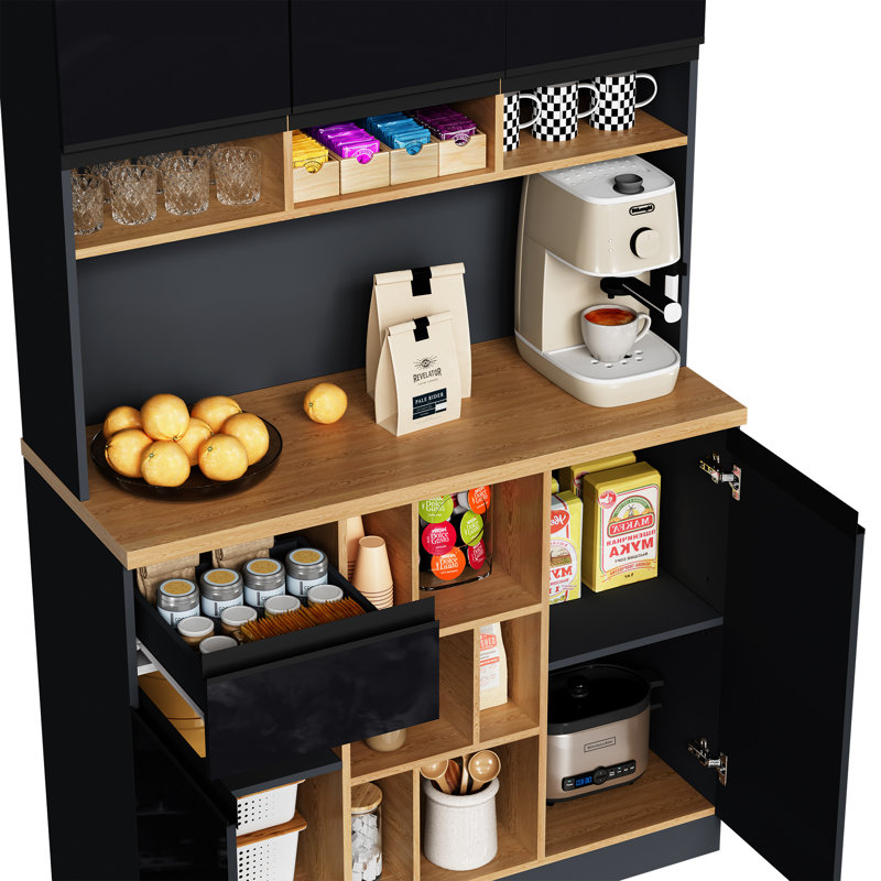 185cm Kitchen Pantry, Black + Natural