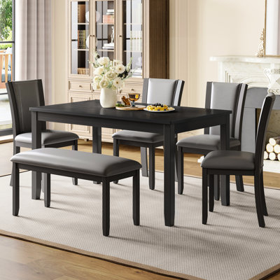 Table de salle à manger moderne gris avec banc et chaises. Conception en bois pour la cuisine de la pièce. Stable et confortable. Facile à assembler et chaises, gris. Salle à manger. Sièges confortables. Assembler