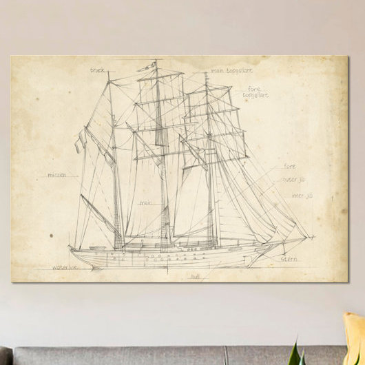 « voilier blueprint i », reproduction d’art sur toile, H 8 po x l 12 po x P 0,75 po