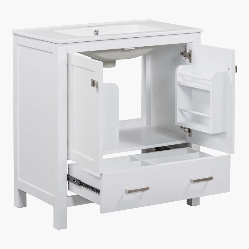 Meuble-lavabo vert 30 po avec lavabo simple, combinaison sous le comptoir, Blanc / Blanc