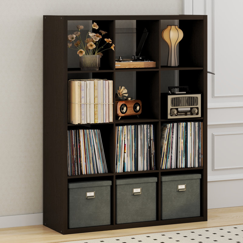 Tanvee 147.19cm H Media Shelves, Dark Oak
