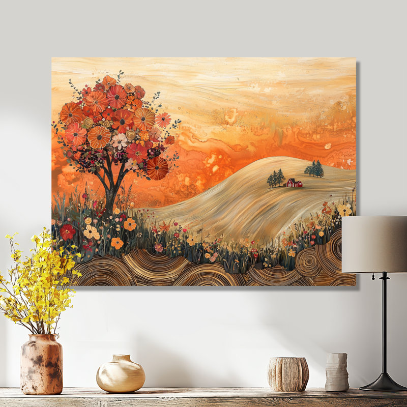 Fleurs saisonnières de Dorque dans un paysage de campagne I - campagne, art mural, H 24 po x l 32 po, Toile tendue