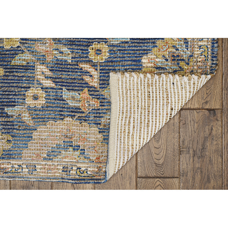 Fason Floral Hand Knotted Area Rug, Rectangle 3'3" x 5'3", Blue