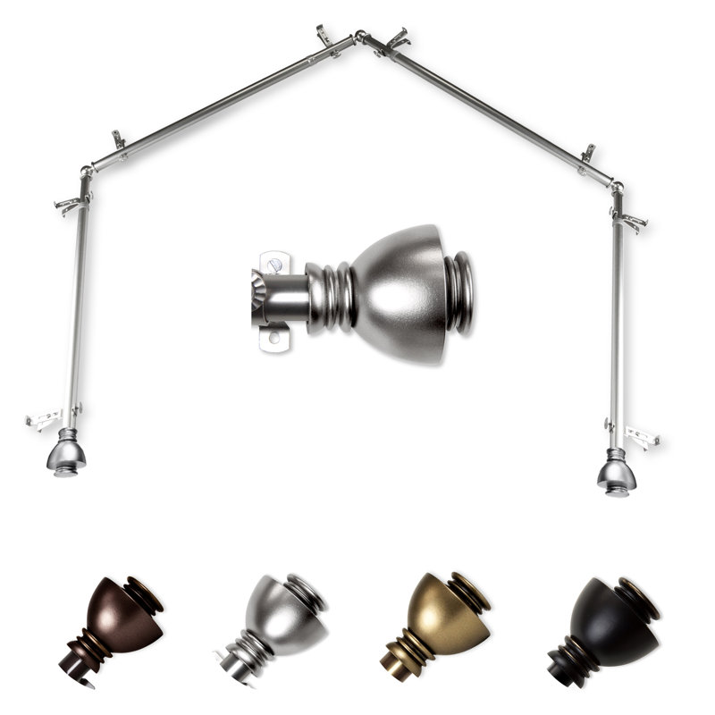 Ensemble de tringle à rideaux simple et quincaillerie à 4 côtés avec fenêtre en baie Haubstadt, Nickel satiné
