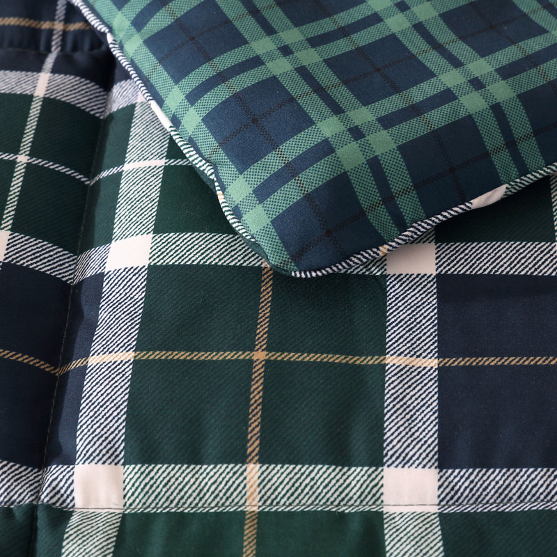 Navy and Green Reversible Microfiber Twin Bedspread Set
