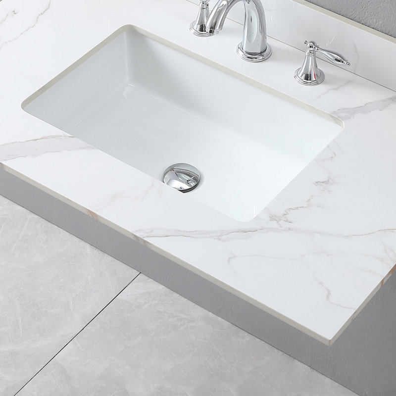 Plateau de meuble-lavabo simple 37 po blanc avec lavabo