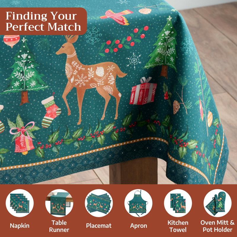 Maison d' Hermine Table Cloth Rectangle Table 100% Cotton 60 x 90 Inches Fall Tablecloth Reusable Everyday Use for Thanksgiving Christmas Decorations Dining Farmhouse Party (Hygge Christmas)