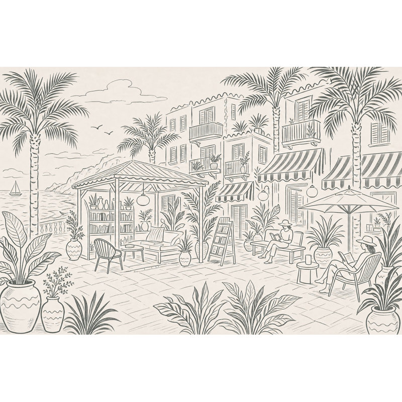 Papier peint amovible de style bord de mer Méditerranée, 160 po x 108 po, Peler et coller