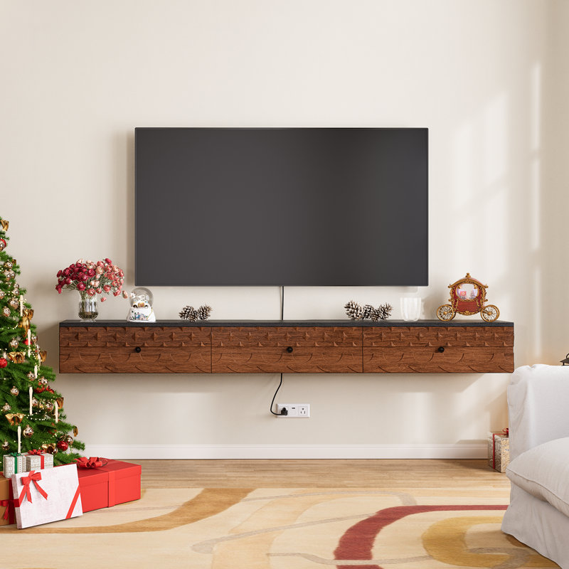 47in Floating Tv Stand With Drawers,wall Mount Tv Stand,fully Assembled, 7.9"H x 47"L x 9.4"W