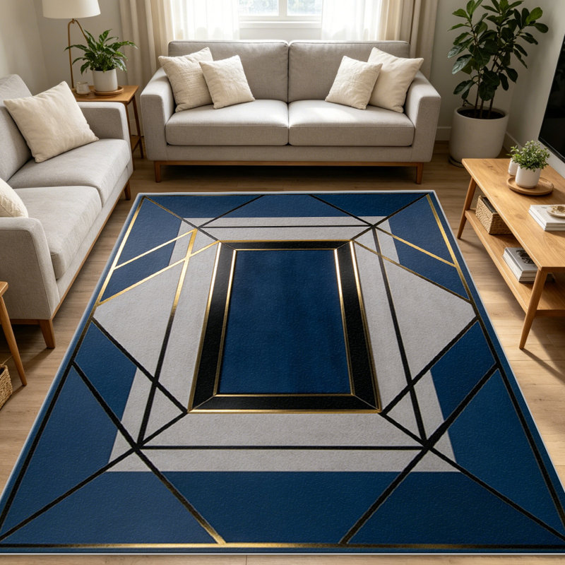 Navy Gold Art Deco carpet-easy to clean, machine-washable, soft and comfortable; suitable for door mats, kitchens, living rooms, bedrooms, corridors, and laundry areas. Easy to clean, durable carpet for home decoration.