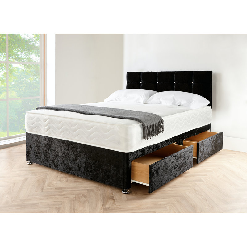 Malo Upholstered Bed with Mattress, 140 x 190cm, Black Chenille
