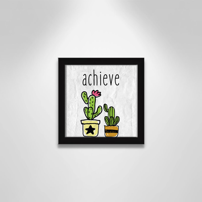 Impression sur papier Cacti C, Encadré de boîte noir, H 8 po x l 8 po x P 1,18 po